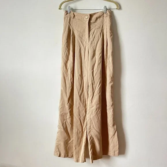 Anthropologie Amadi Pleated Wide Leg Pants In Sand Tan Size M High rise trousers